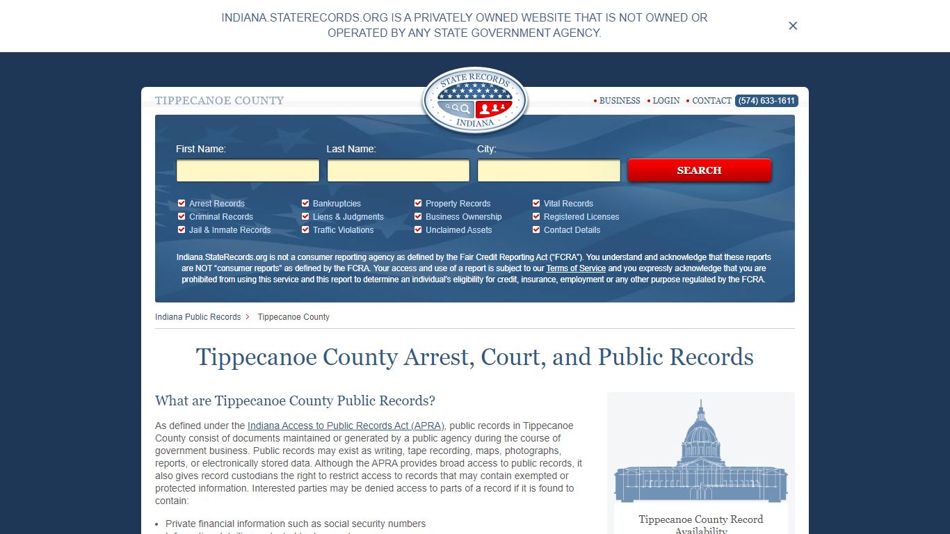 Tippecanoe County Arrest, Court, and Public Records